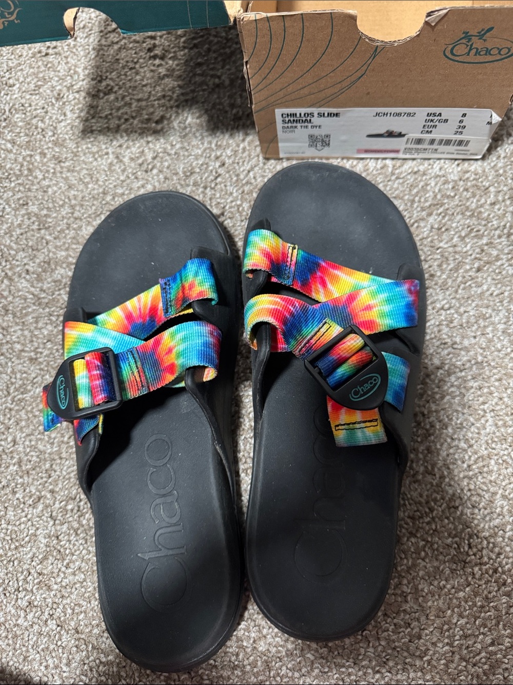 Chaco Chillos Slide Sandals — Rainbow Tie-Dye